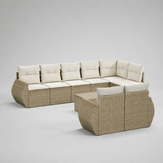 canapé de jardin modulable en résine tressée 5 places forme L avec table basse aluminium coussins polyester beige blanc